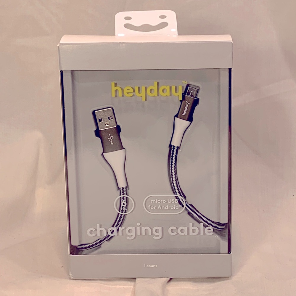 heyday 6' MicroUSB to USB-A Cable 6ft Black/White/Gunmetal, NIB